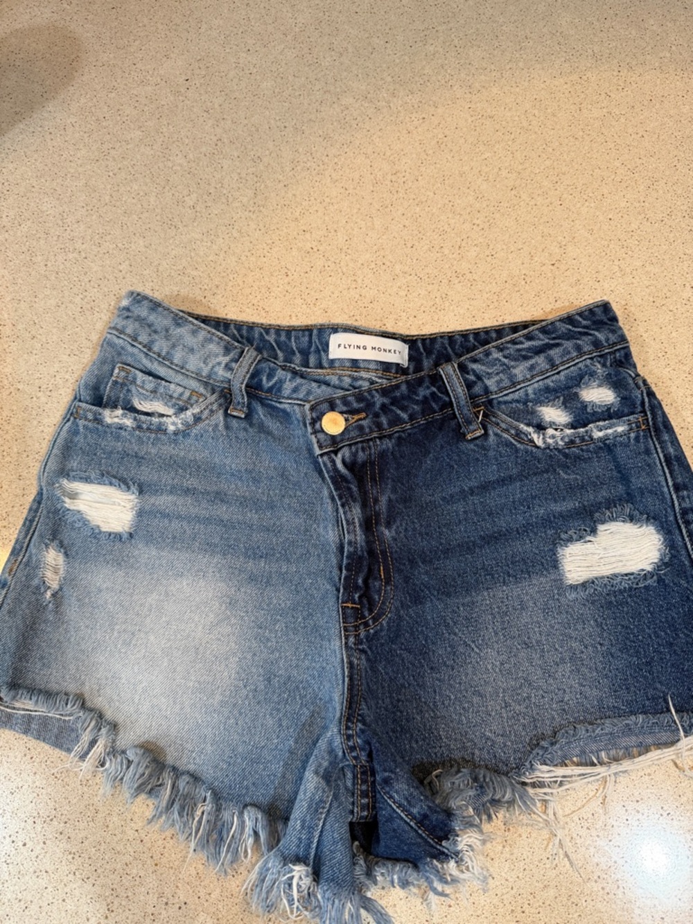 Flying Monkey Two-Tone Distressed Blue Denim Cutoff Shorts